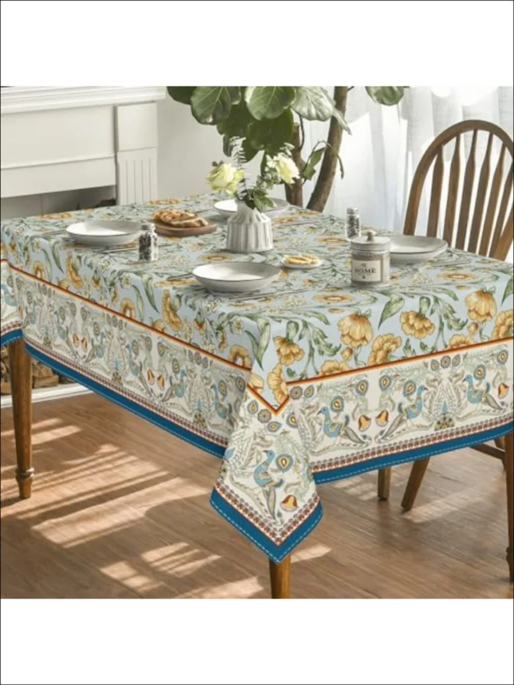 Horaldaily Floral Bordered French Rectangular Tablecloth 60x104 Polyester